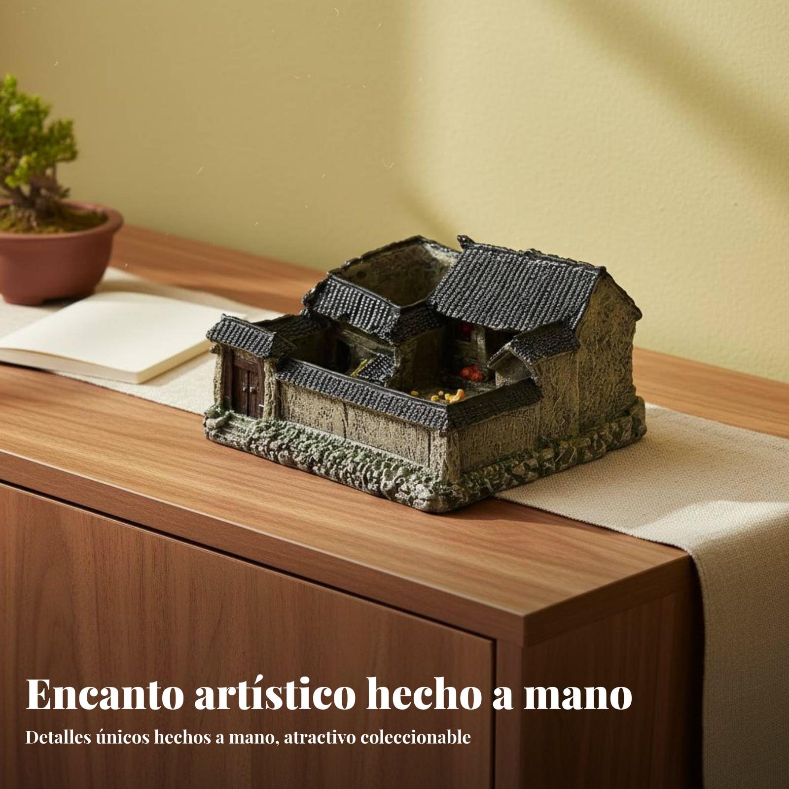 Figurina Casa in Resina Modello Miniatura Scultura Cortile Base Micro Giardino con Texture Realistiche E Fascino Pastorale Adatta per Scrivania, 21 15 13cm, Stile 1