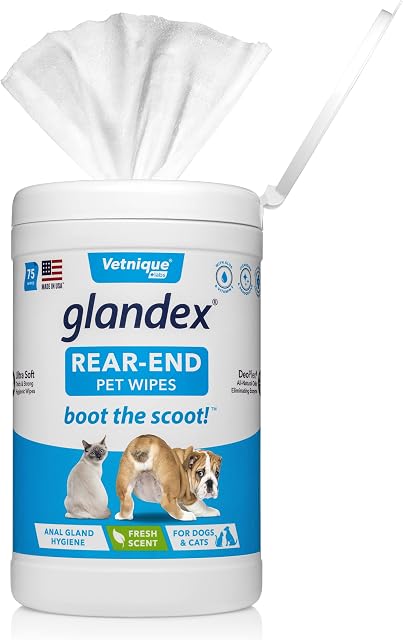 Vetnique Labs Glandex Dog Wipes Cleansing Deodorizing Hygienic Anal Gland Grooming Wipes (75ct Container)