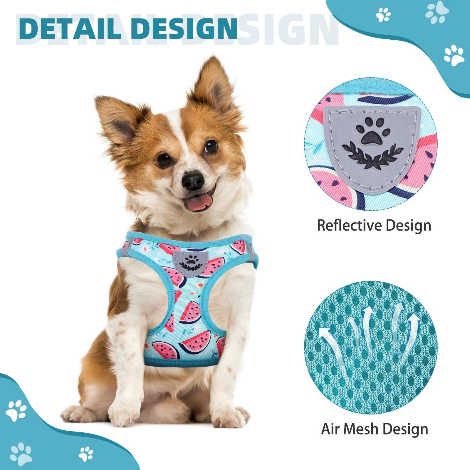 KOOLTAIL - Arnés y Correa para Perros pequeños y medianos, arnés de Entrenamiento de Malla Suave sin tirones, Chaleco Acolchado cómodo, Reflectante, Ajustable, fácil de Caminar, sandía, S