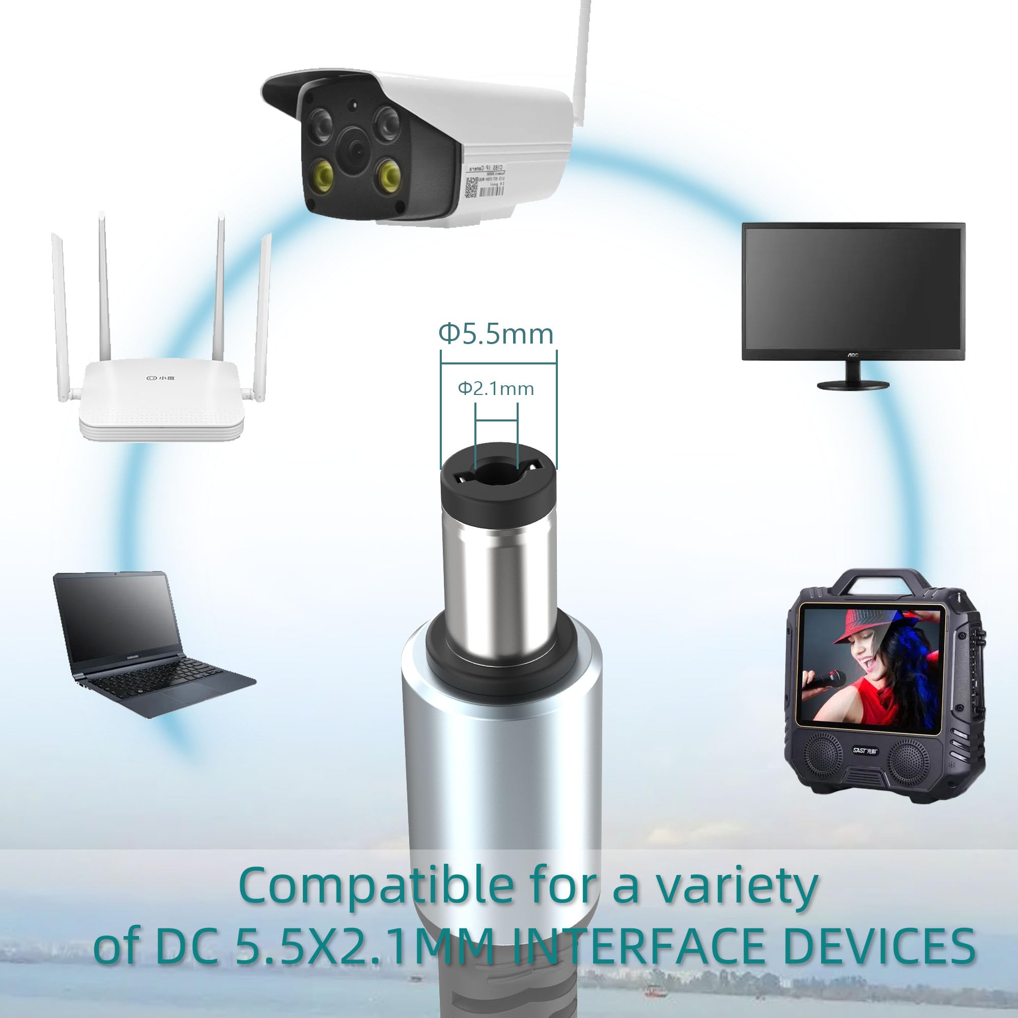 Kabel zasilający USB C na DC 5,5 mm x 2,1 mm, wejście USB C do DC5521 20 V 5 A, współpracuje z ładowarką PD i power bankiem PD