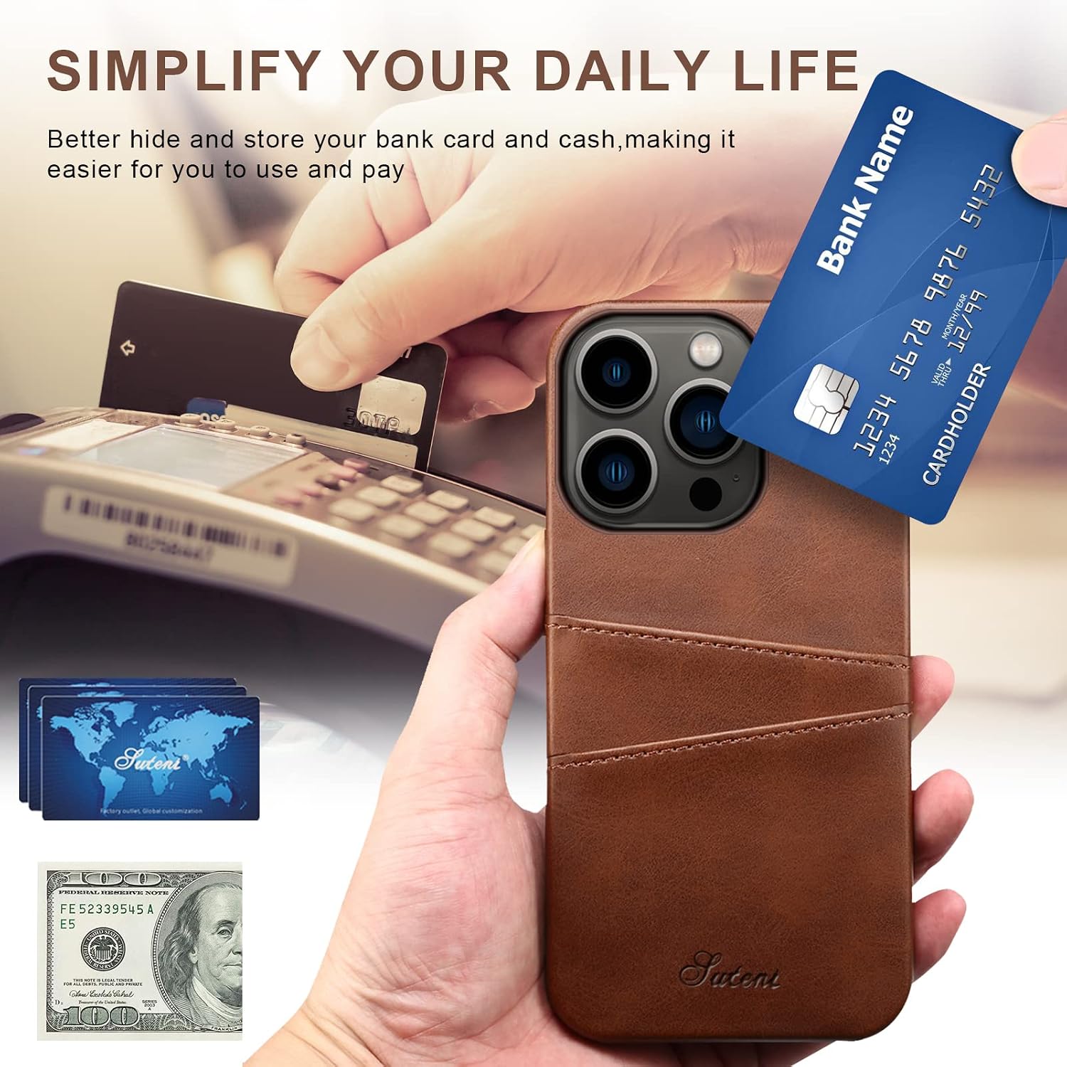 XRPow Wallet Case Compatible with iPhone 12, for iPhone 12 Pro Credit Card Holder, Slim PU Leather Back Protective Case Wallet Card Pocket Cover for iPhone 12/12 Pro 6.1inch - Brown