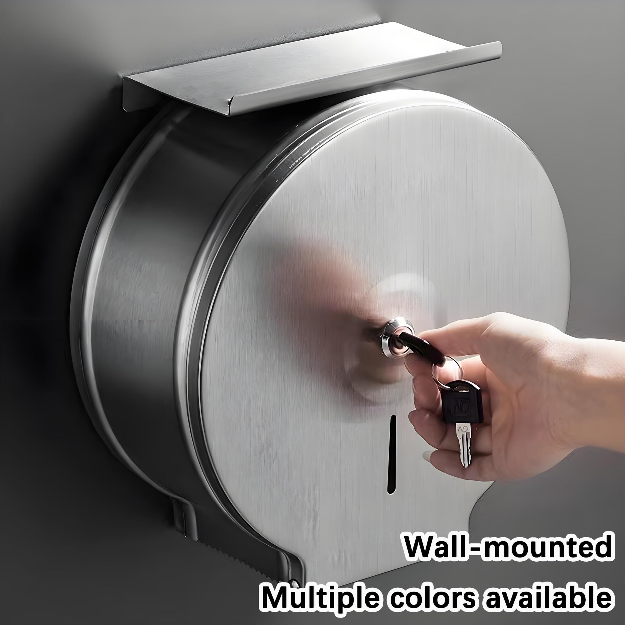 NICEME Dispenser carta igienica commerciali, Funzione di blocco, Distributore industriale medio di rotoli, Diametro 255mm Mandrino 40mm, Argento