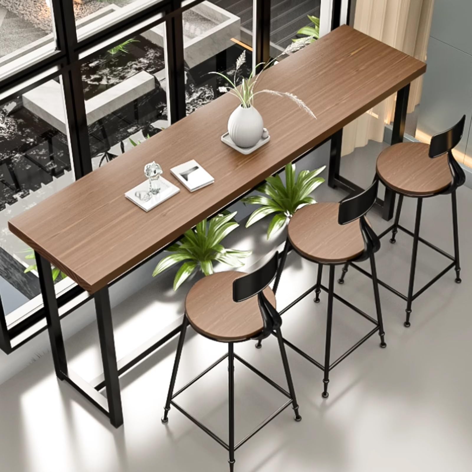 Table de bar de salle à manger industrielle en métal pour repas chaleureux