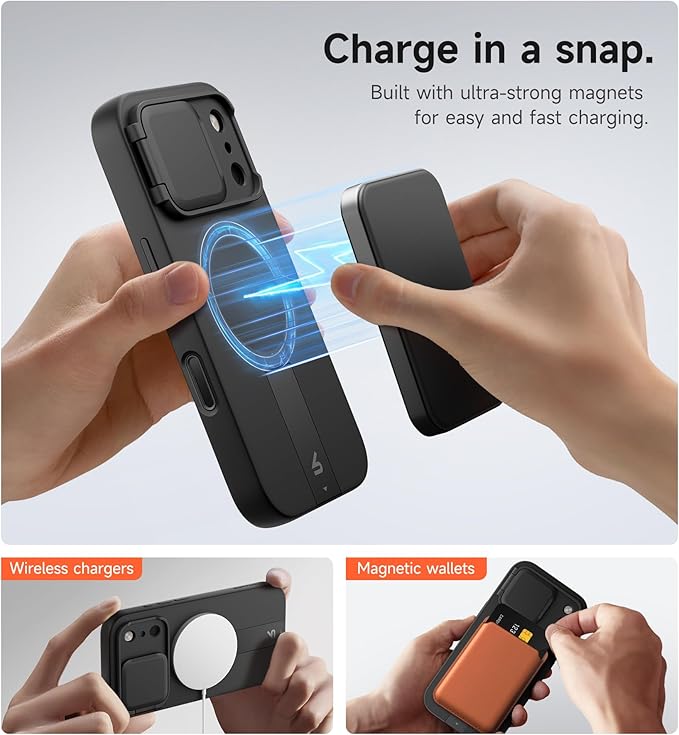 SURITCH for iPhone 17 Pro Case with Camera Control Cover, Camera Cover and Adjustable Kickstand, Compatible with MagSafe, Shockproof Bumper Protective Cases 6.3 Inch, Black