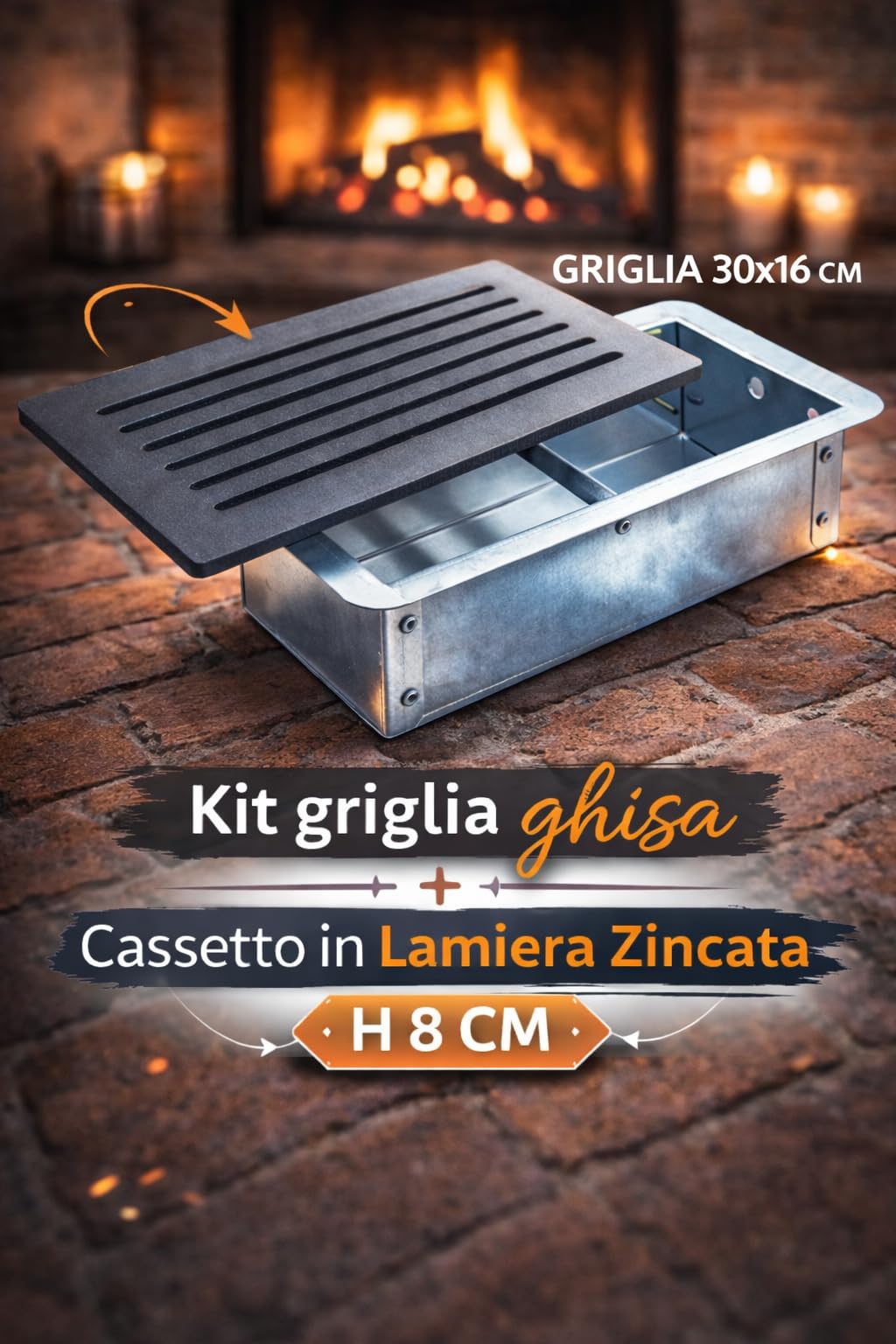 Fonderia Bongiovanni | Griglia in Ghisa | Griglia per Camino | Stufa Pellet | Barbecue Fondello per Cenere | 30x16 cm Mod.L | con Cassetto Raccolta Cenere | Altezza 8 Cm | Accessori Camino