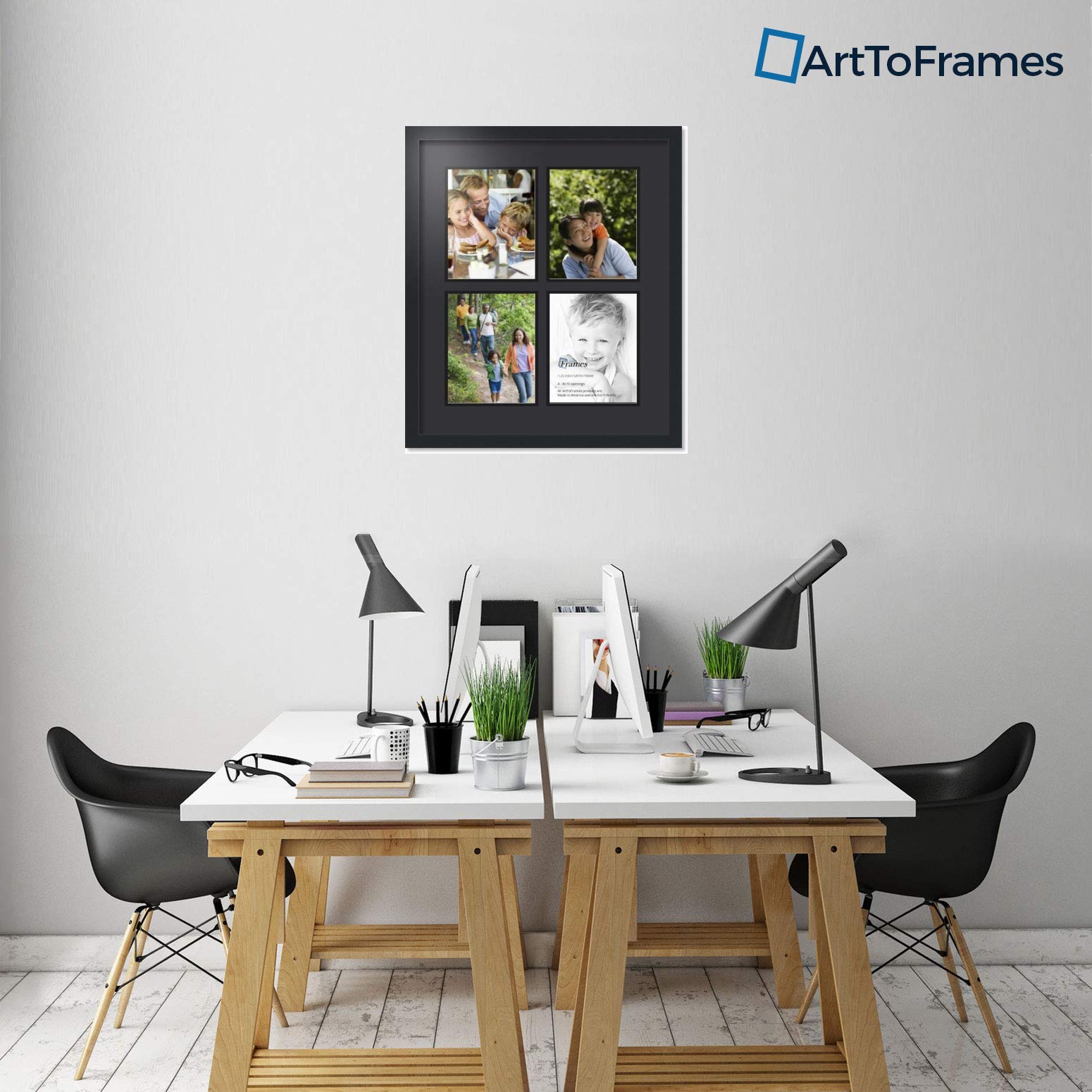 ArtToFrames Collage Photo Frame Double Mat with 4-8x10 inch Openings with Black Frame and Black Top Mat