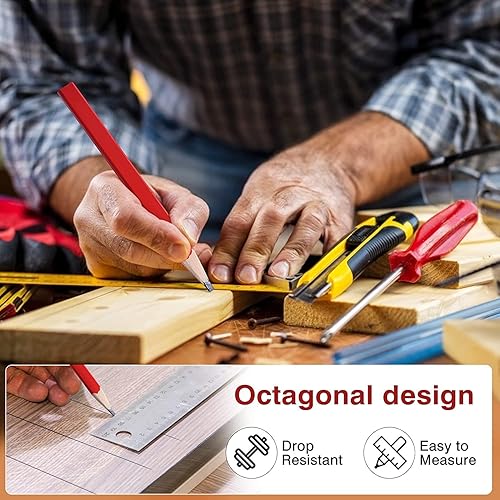 Miniatura 4 de 36 lápices de carpintero a granel, lápices de construcción octogonales de plomo negro plano, marcado para carpintería