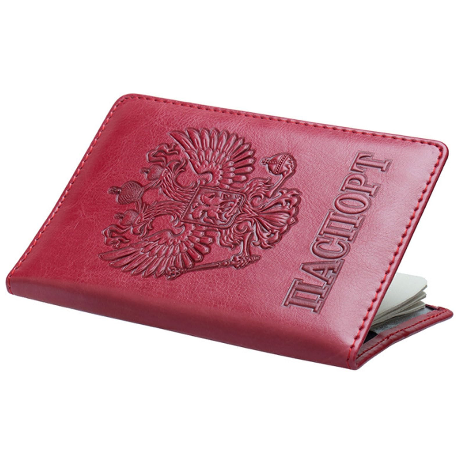 Porta passaporto con emblema nazionale russo in rilievo design compatto, nero, One Size, Stile unico