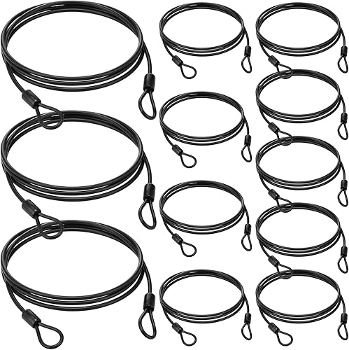 Paquete de 12 cables de seguridad para equipaje con bucles de 4 pies de 0.118 in, recubierto de acero trenzado, cable de bicicleta de doble bucle,