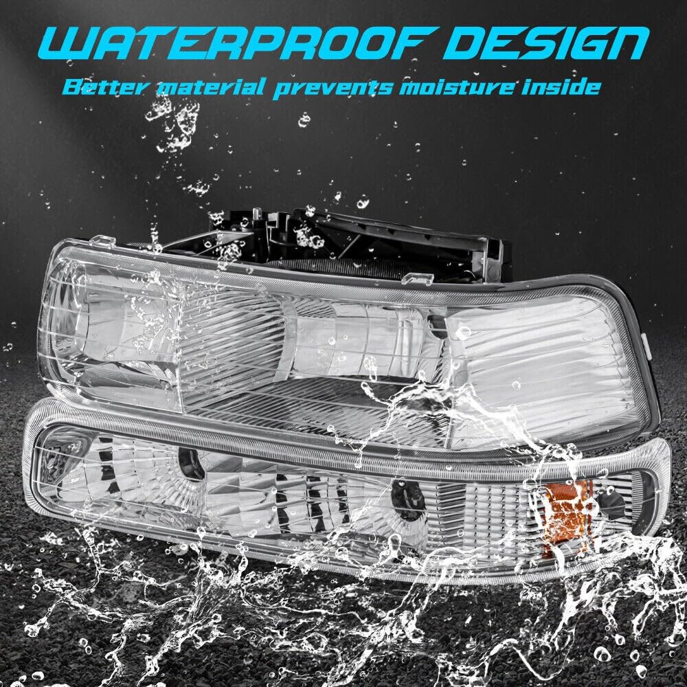 Amazon.com: Ltymbtgx Chrome Housing Headlights w/Bumper Lamp Front  