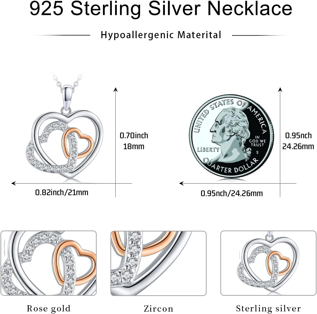 Birthstone Heart Necklace 925 Sterling Silver Three Generations Pendant Heart Love Jewelry Gifts for Women Grandmother Mom Birthday - Image 6