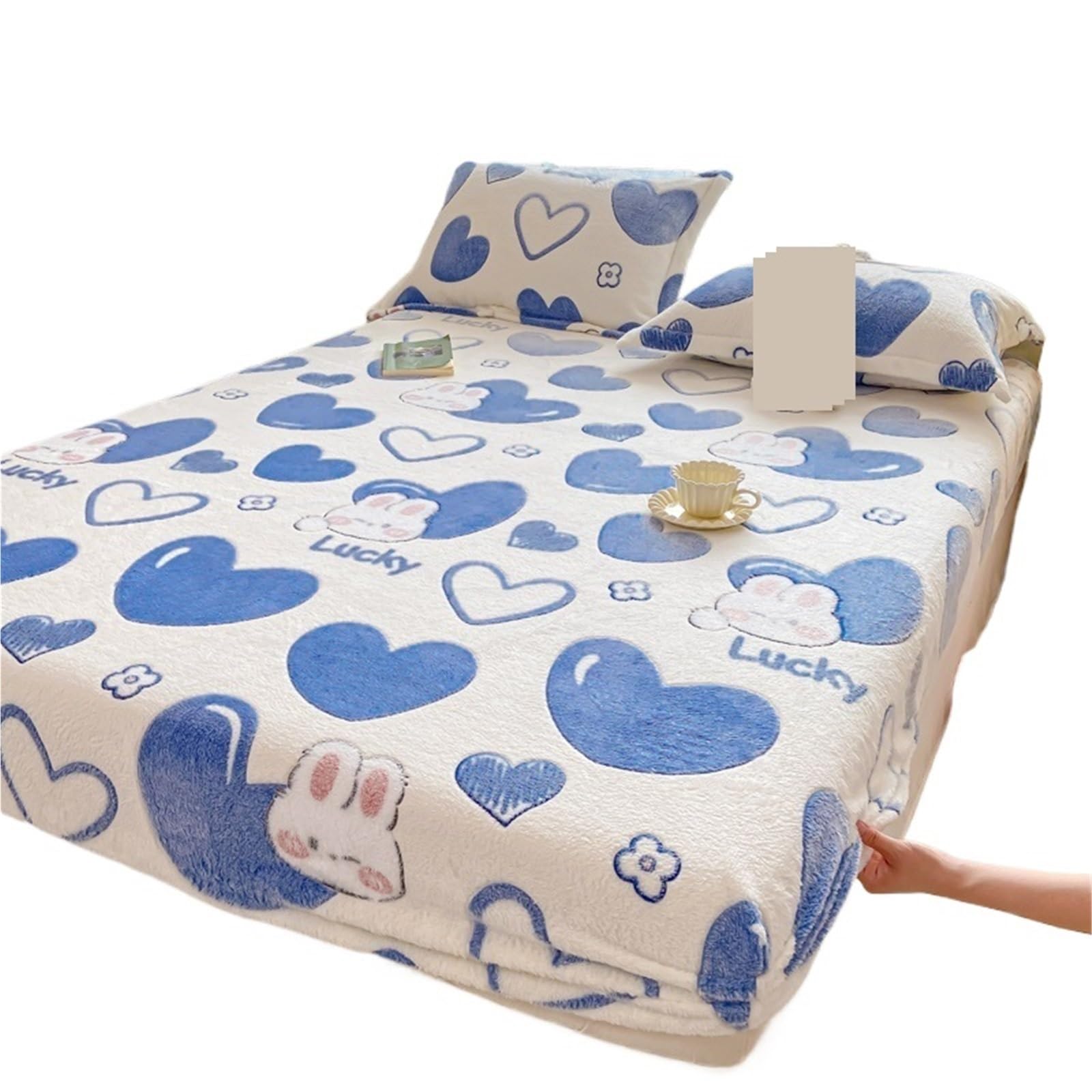 Drap-Housse en Peluche 160x200cm, Couvre-Matelas Élastique en Molleton Corail Queen Size Chaud