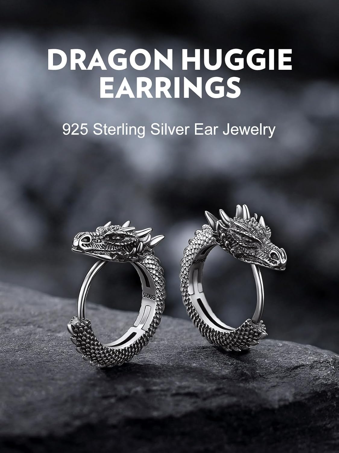 Bandmax Dragon Huggie Earrings for Men Women Stainless Steel/Silver Hypoallergenic Retro Style Punk Hoop Earrings, Gift Packed