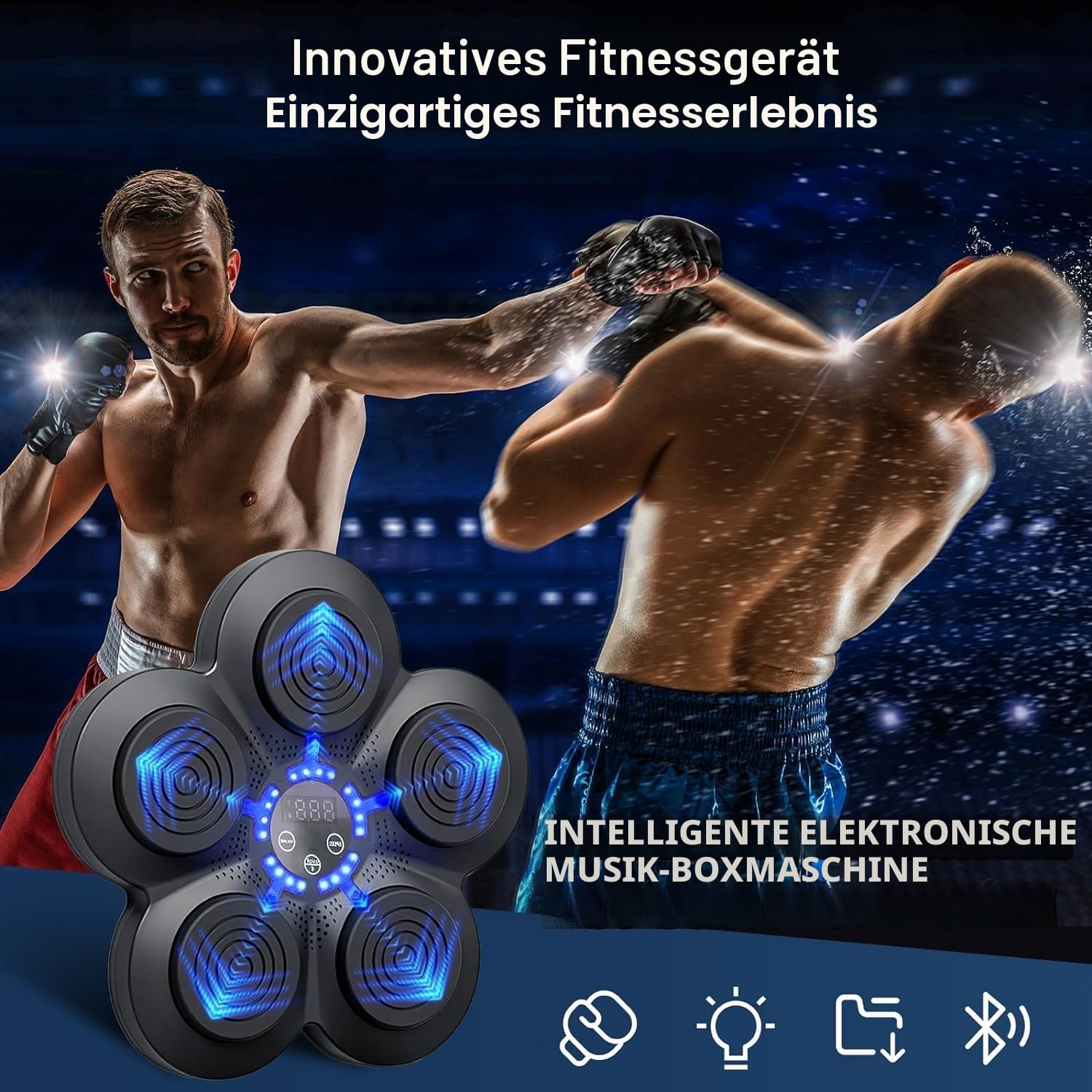 Music Boxing Machine,LED Bluetooth Musik Boxmaschine mit Handschuhe, 9-Gang-Einstellung und Mehrere Schlagmodi,Wandmontage, Musik Boxing Maschine Erwachsene,Boxen Kinder,Stressabbau