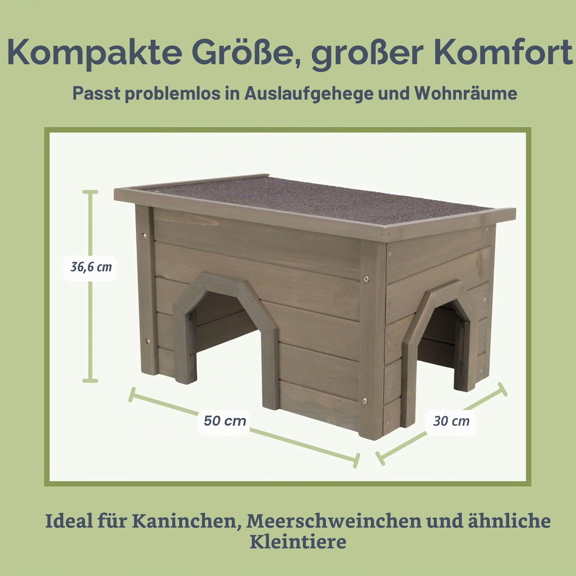 Trixie wetterfestes Kleintierhaus Natura Kleintierhaus, 50 × 30 × 37 cm, Grau-Grün - 62397