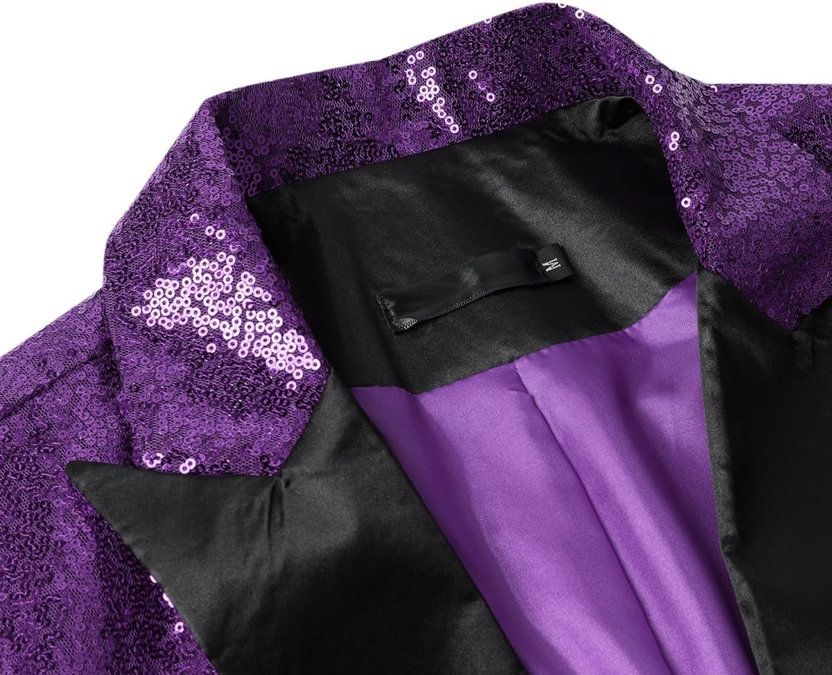 Cloudstyle Mens One Button Sequin Dress Suit Jacket Party Festival Tuxedo Sport Coat - Image 4