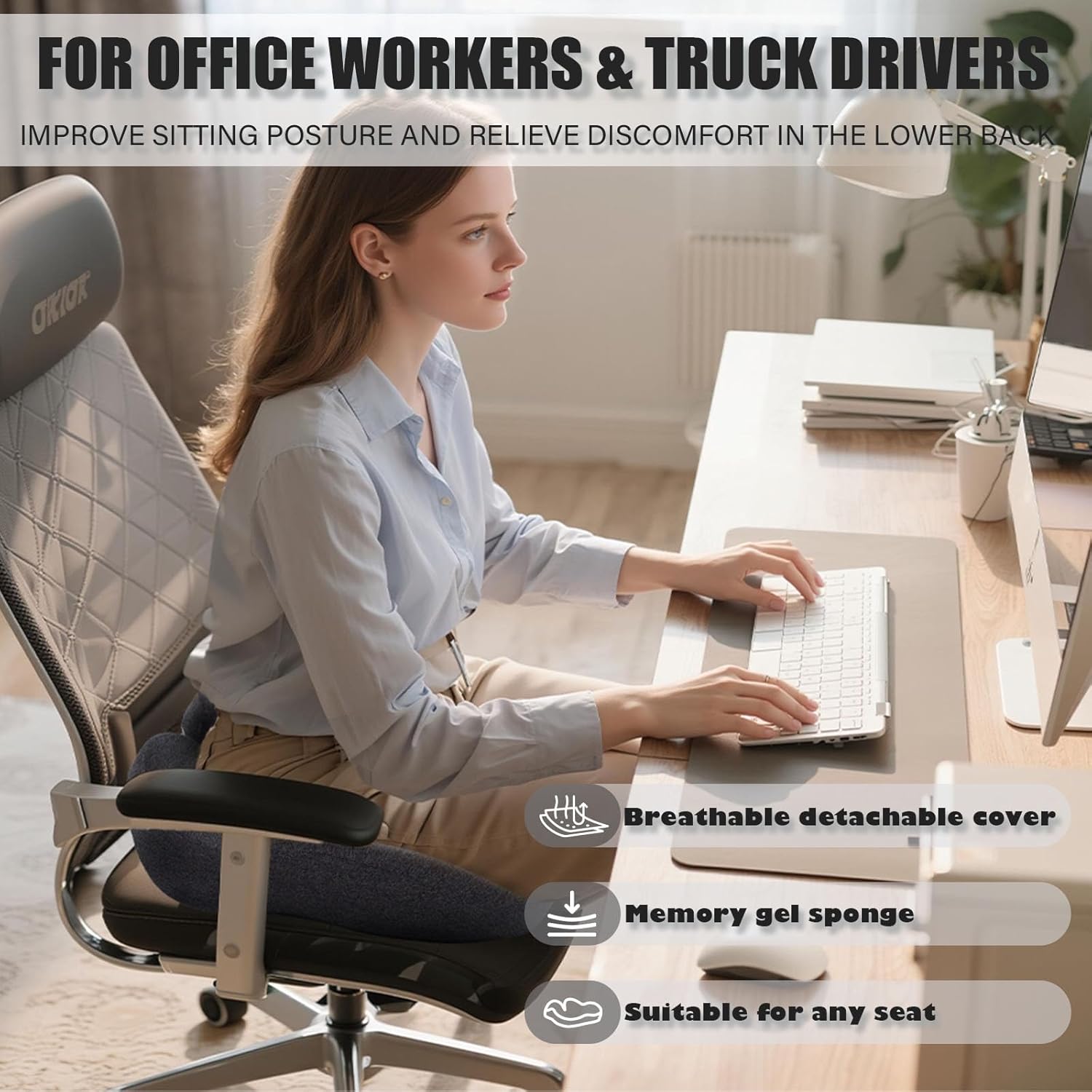 CXC Seat Cushions for Office Chairs – Recovery Memory Foam, Seat Cushion for Desk Chair, Car, Wheelchair, Hip & Tailbone Pain Relief Cushion for Long Sitting, Non-Slip (Dark Gray, Modal Fabric)