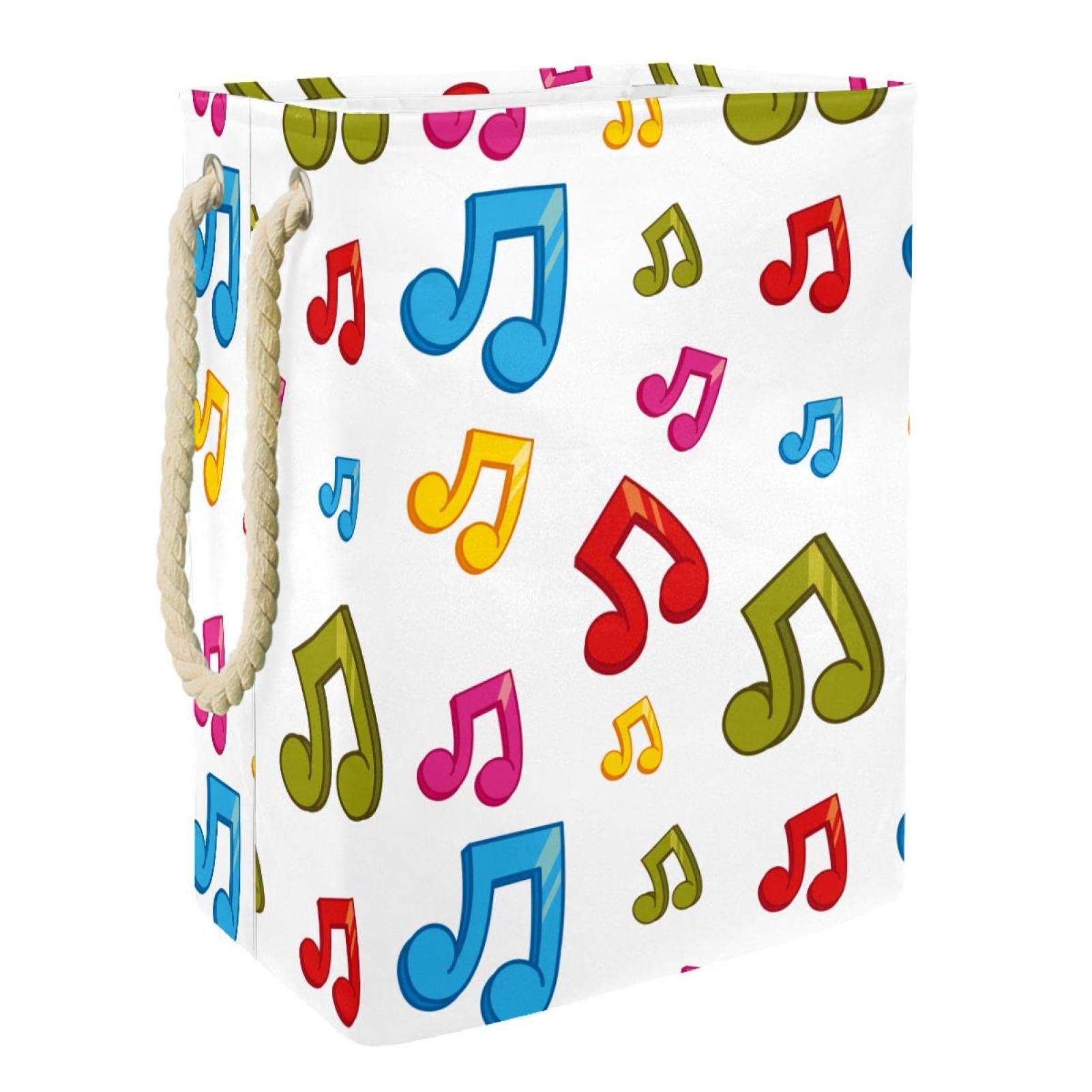 Grand panier à linge personnalisé avec poignées motif notes de musique en tissu pour la chambre
