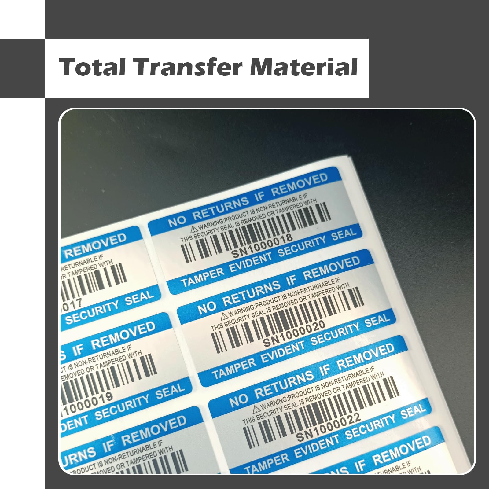 250 Stück manipulationssichere Barcode-Aufkleber, Sicherheitsetikett, Garantie-Void Aufkleber mit individueller Seriennummer, Siegeletikett für Pakete (5,1 x 2 cm, blau)