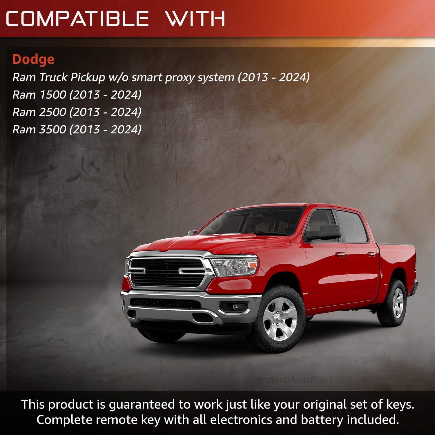 StandardAutoPart Telecomando di ricambio per auto senza chiave compatibile con Ram 1500 2500 2013 2014 2015 2016 2017 2018 (altezza regolabile)
