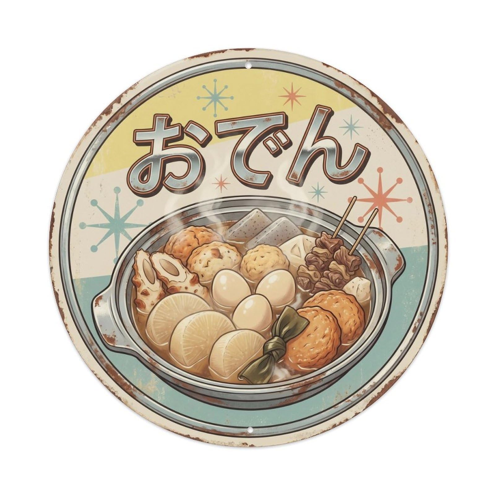 Cxhjca 8X8inch(20X20cm) Japanese Oden Hot Pot Vintage Diner Meal Food Soup Metal Tin Sign