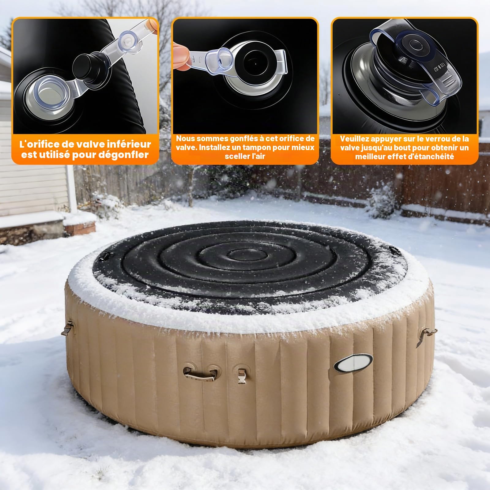 Couverture de Spa Gonflable Rond 160cm, Housse de Protection pour Gonflable (Noir, 160cm)