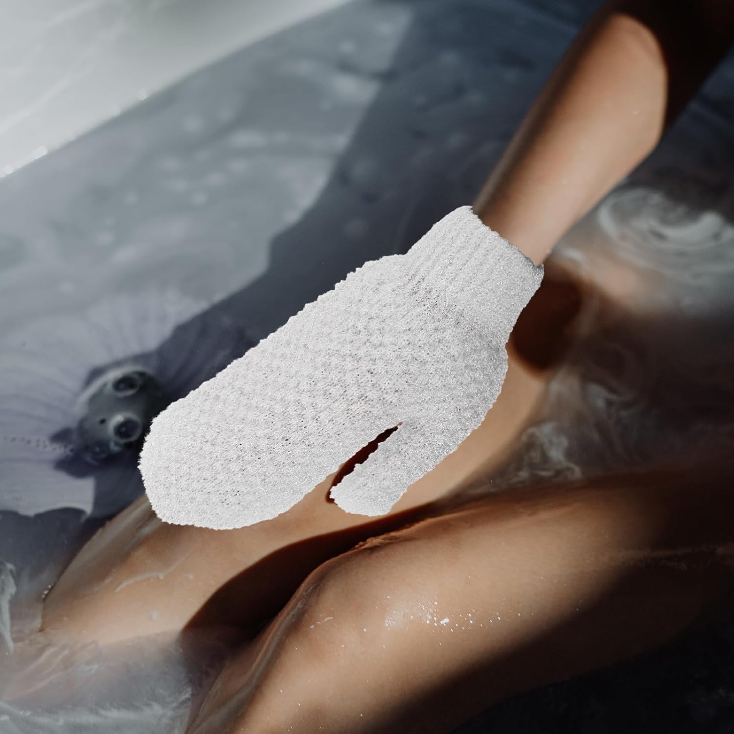 Exfoliating Shower Gloves 1 Pair White Hand Scrub Mitt Washable Body Scrubber for Women and Men Skin Dead Cell Removal Bath Accessory