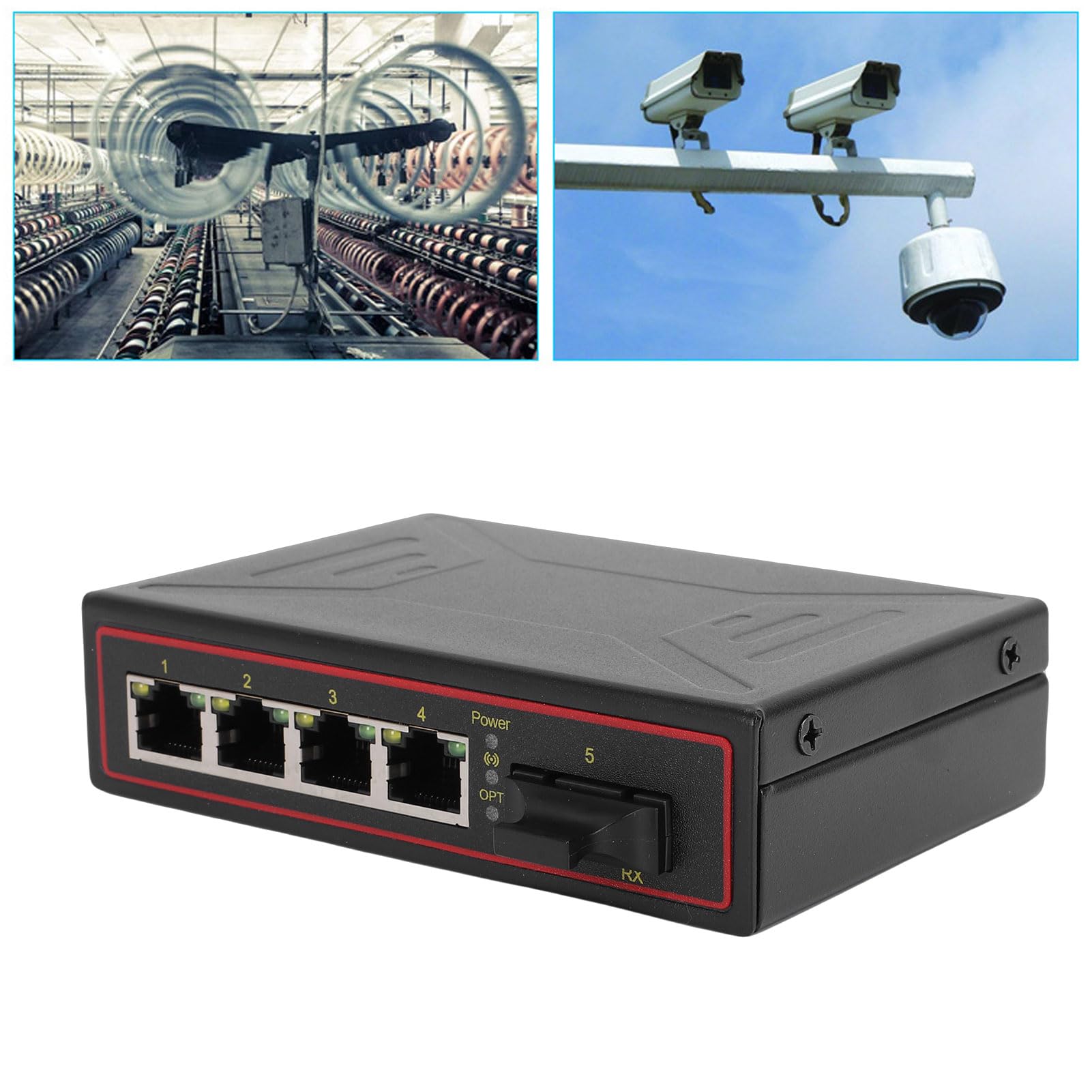 Zunate Commutateur Ethernet Industriel, 1 Port SFP et 4 Ports RJ45, Convertisseur de Média Fibre Ethernet 10 100 Mbps avec Port Fibre Remplaçable à Chaud, pour Fonctionnement en Réseau