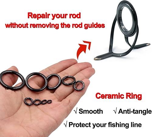 Miniatura 2 de FishTrip Kit de reparación de ojales de caña de pescar, 60 unidades160 piezas, kit de reparación de caña de pescar, 12 tamaños, kit de repuesto de