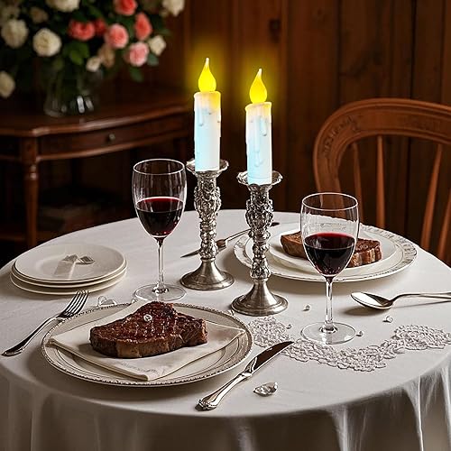 Miniatura 4 de Velas cónicas cortas sin llama que funcionan con pilas con temporizador, velas cónicas a pilas, candelabros sin llama, velas cónicas LED blancas de