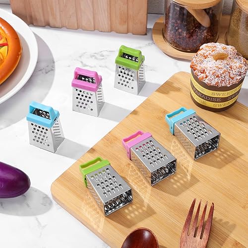 Miniatura 9 de jojofuny 6 mini ralladores de queso: caja pequeña de acero inoxidable para cocina casera, trituradora de alimentos vegetales multiusos con asas para
