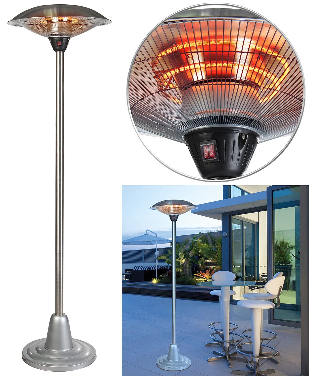Semptec Urban Survival Technology OSH-3000 Riscaldatore elettrico da esterno a piantana 3000 W IP34 con ruote