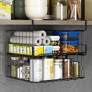 Under Shelf Storage Baskets, Foldable Carbon Steel Under Cabinet Basket ...