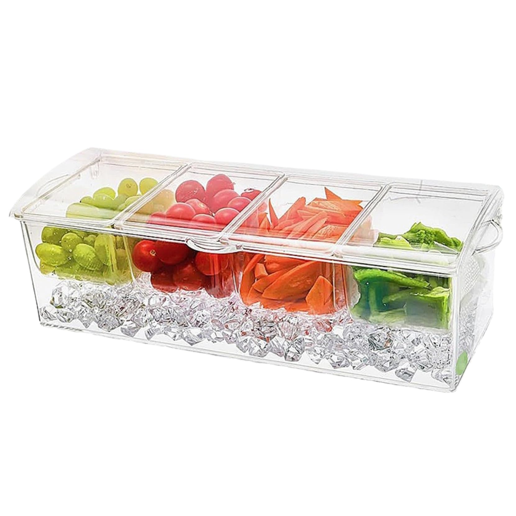 Hbbgdiy Chilled Condiment Server with Lid and Handle Clear Ice Tray with 4 Removable Compartments for Fruit Snack Salad Taco Sauce Buffet Picnic Party