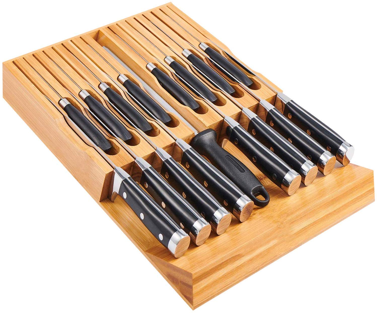 Utoplike In Drawer Bamboo Knife Block Drawer Knife Set Storage