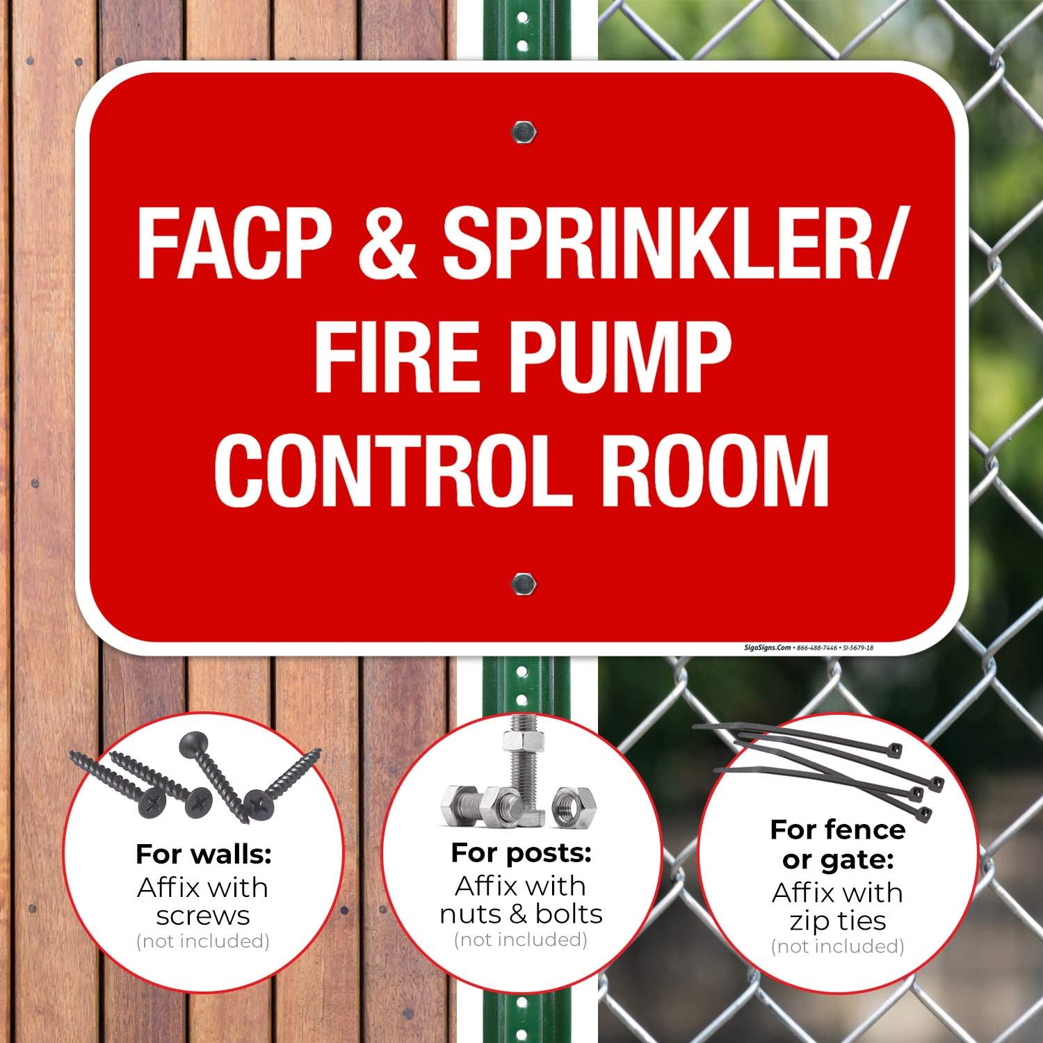 Facp & Sprinkler Fire Pump Control Room Sign, Fire Safety Sign, 12x18 Inches, Rust Free .063 Aluminum, Fade Resistant, Made in USA