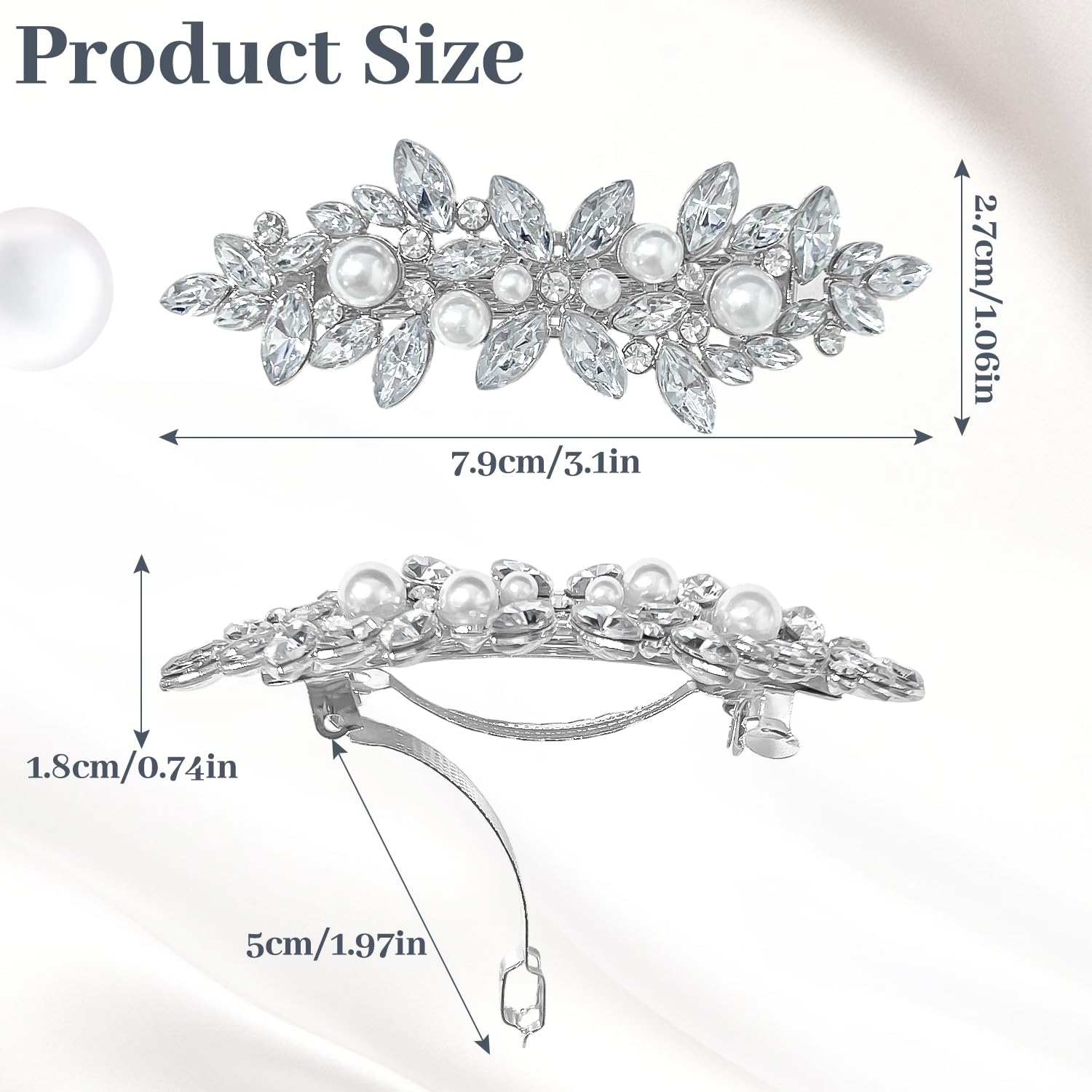 2Pcs Pearl Silver Hair Clips, Elegant Barrettes for Women and Girls Ideal Hair Accessories for Weddings Parties, Prom, or Daily Wear - Image 2
