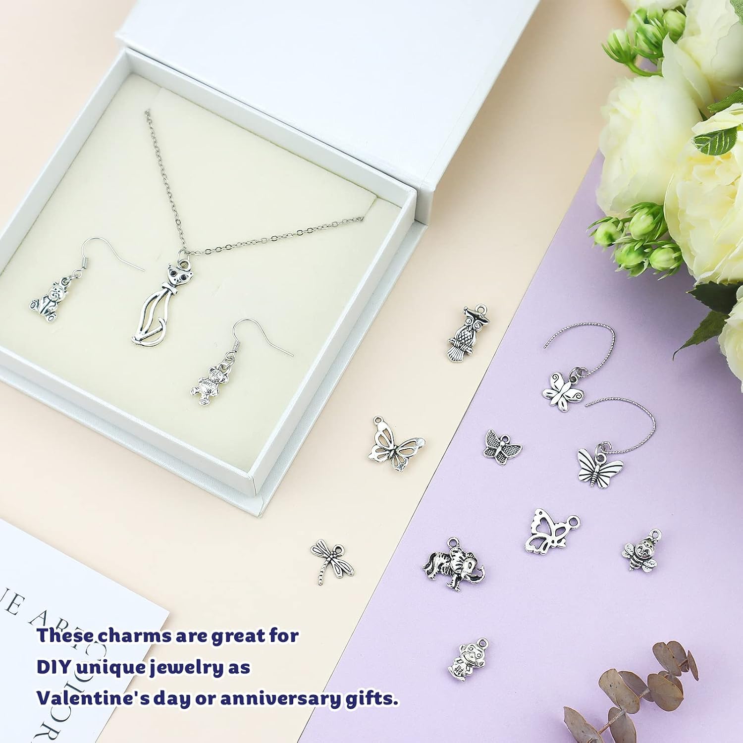 JIALEEY Wholesale 100 PCS Mixed No Repeated Silver Pewter Smooth Metal Charms Pendants DIY for Necklace Bracelet Dangle Jewelry Making and Crafting, Animal Charms image 5