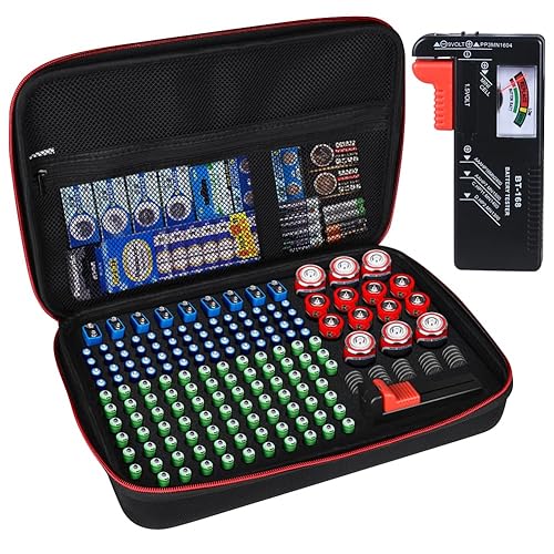 Battery Organizer Storage Box with TesterBattery Vault Case Fireproof Waterproof Explosionproof Holder Box with Tester BT-168 Checker Carrying Case