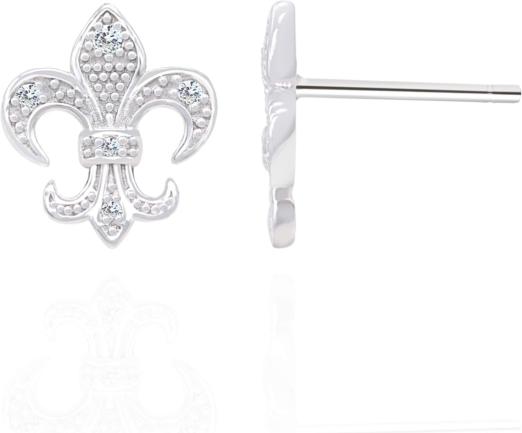 Spoil Cupid Rhodium Plated 925 Sterling Silver Cubic Zirconia Fleur De Lis Lily Flower Stud Earrings