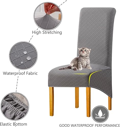 Miniatura 7 de Juego de 4 fundas impermeables para sillas de comedor extragrandes (color gris claro, juego de 4 XL))