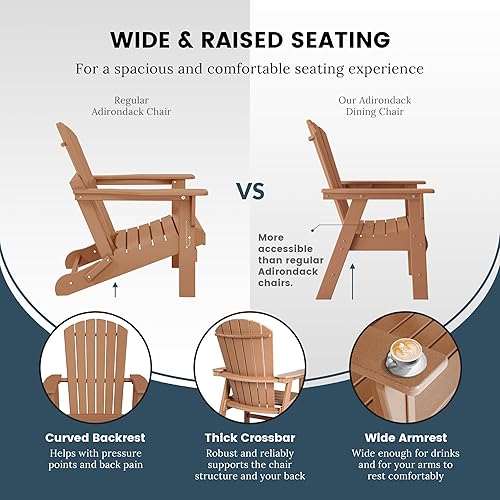 Miniatura 6 de WO - Silla de comedor Adirondack para exteriores, asiento estético retro para playa, muebles para restaurante exterior, hogar, balcón, terraza,