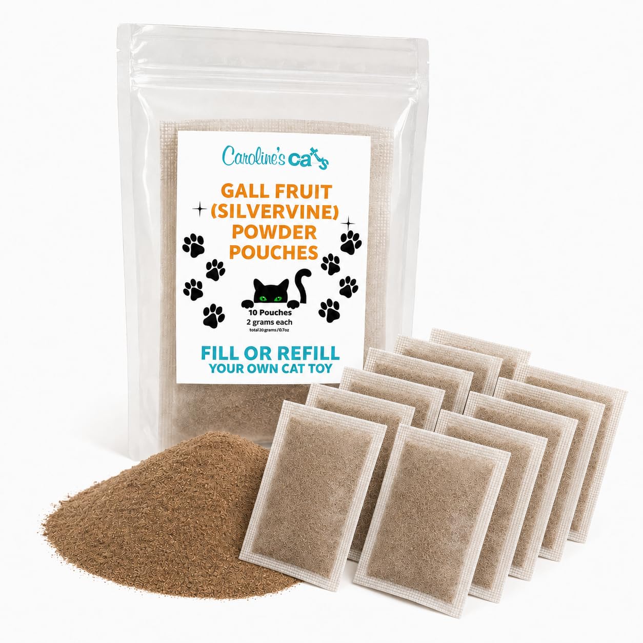 Caroline's Cats Silvervine Matatabi - Paquete de polvo para juguetes para gatos – Recarga para fruta biliar, más potente que el reemplazo de hierba gatera para pájaros revoloteando, peces flopping y | No-Mess - Paquete de repuesto para juguetes para gatos