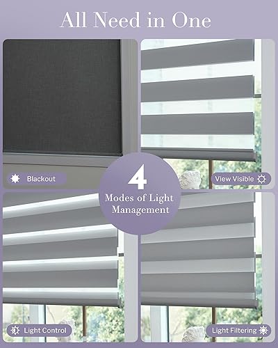 Miniatura 9 de Graywind Persianas dobles motorizadas y opacas inteligentes y Shangrila en un solo juego de persianas automáticas con control remoto Alexa Google,