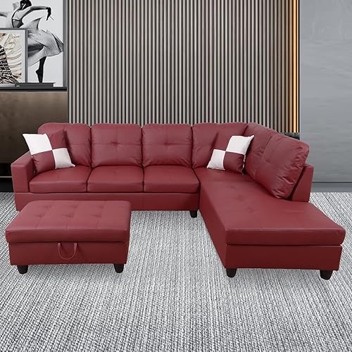 Miniatura 8 de Moderno sofá seccional de cuero en forma de L (rojo, hacia la izquierda)