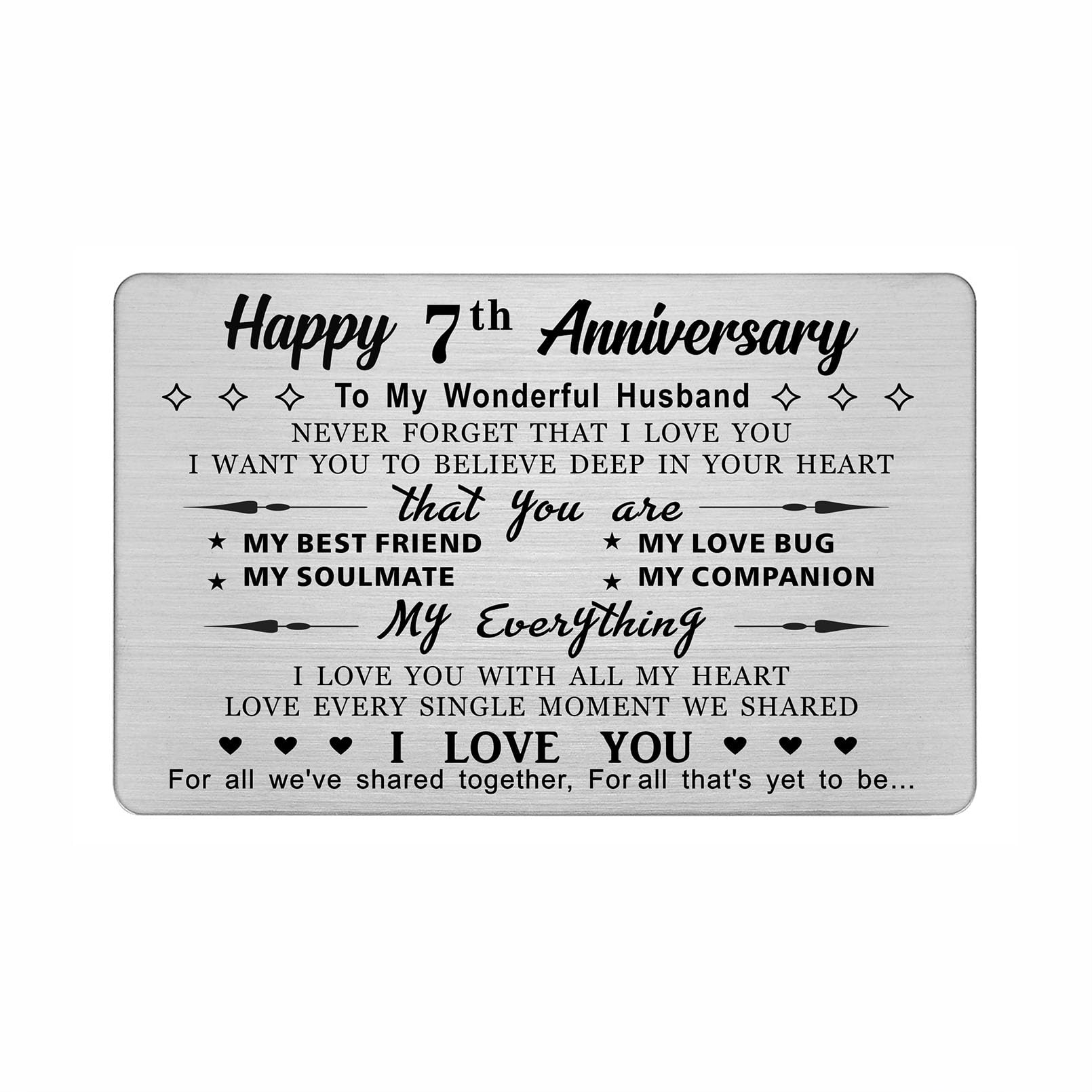 DEGASKEN 7th Wedding Anniversary Card Husband Him, I Love You With All My Heart, 7 Year Metal Keepsake Gifts for Men