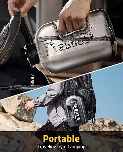 Vista 6 de CVLIFE Botella de agua de 1 galón con asa, jarra de agua grande de un galón con correa, botella deportiva grande para gimnasio, contenedor de agua