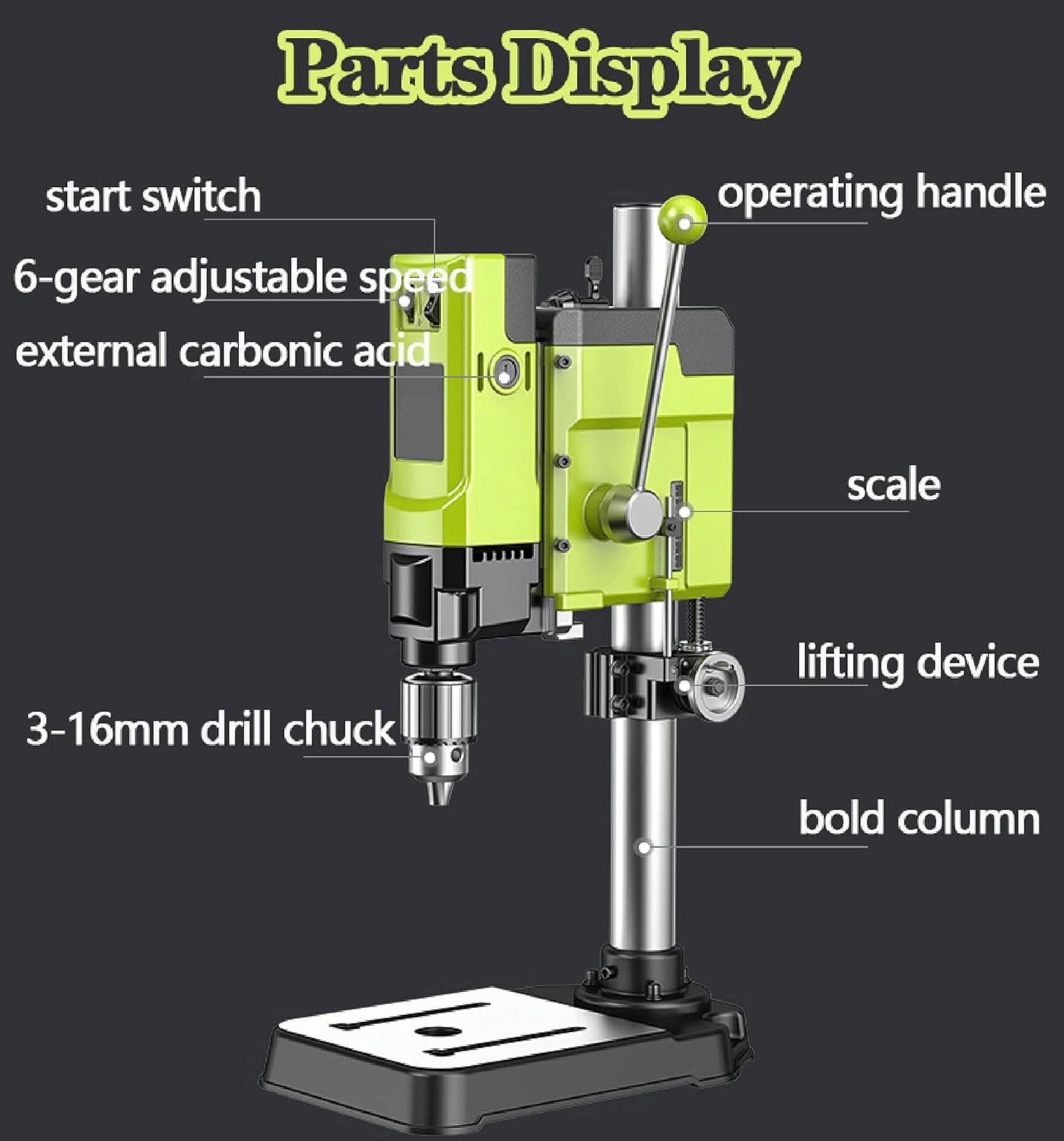 Taladro de Columna 880w, Taladro de Mesa Taladro de Columna Profesional 6 Velocidades Banco Trabajo para Bricolaje y Reparaciones Profesionales
