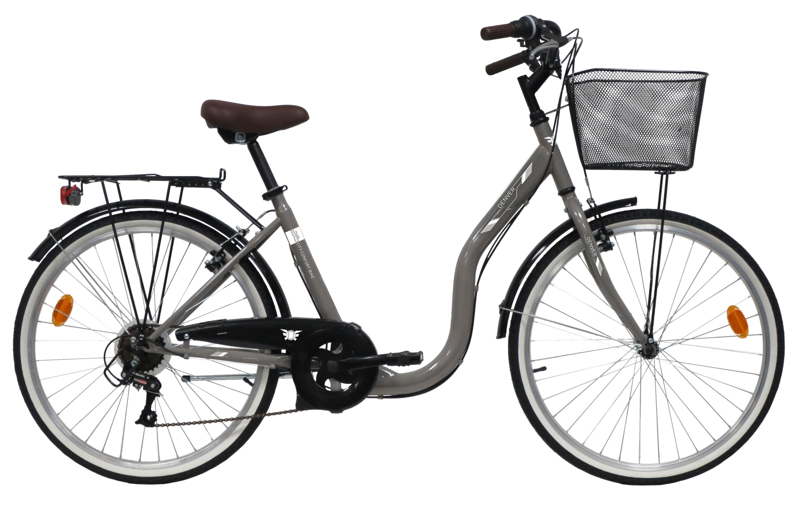 Denver 26" Femme City Gris - 6 Vitesses avec Poignée Tournante Equipement Complet City