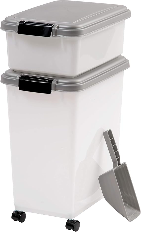 Pet Supplies IRIS USA 3Piece 45 Qt WeatherPro Airtight Pet Food Storage Container Combo with